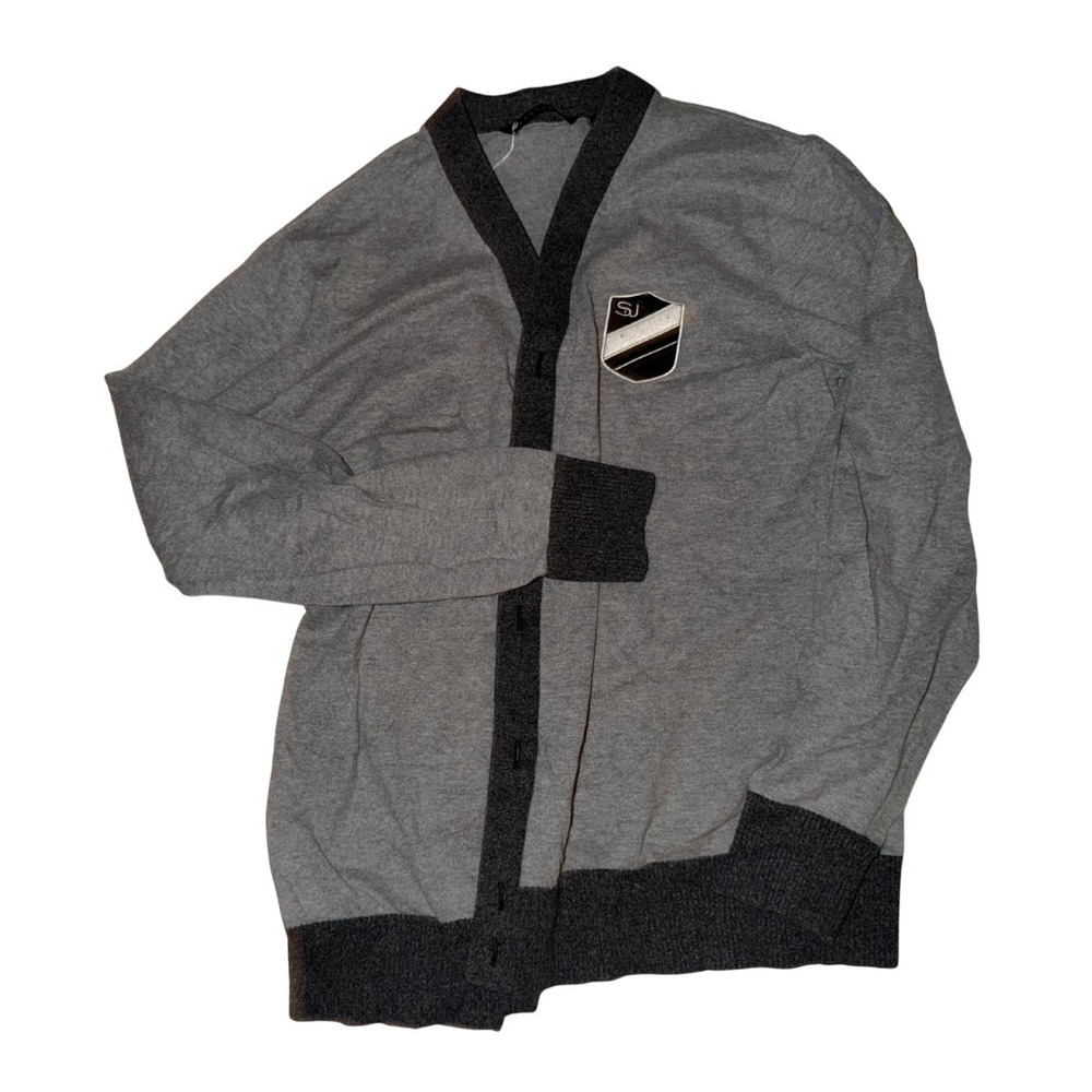 Preppy HTF  Grey Black Button Front Cardigan Sweater Mens Large School Uniform